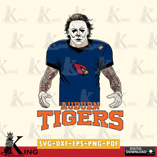 Vector design showing Auburn Tigers Michael Myers tattoo football, a digital file for silhouette cameo and cricut projects