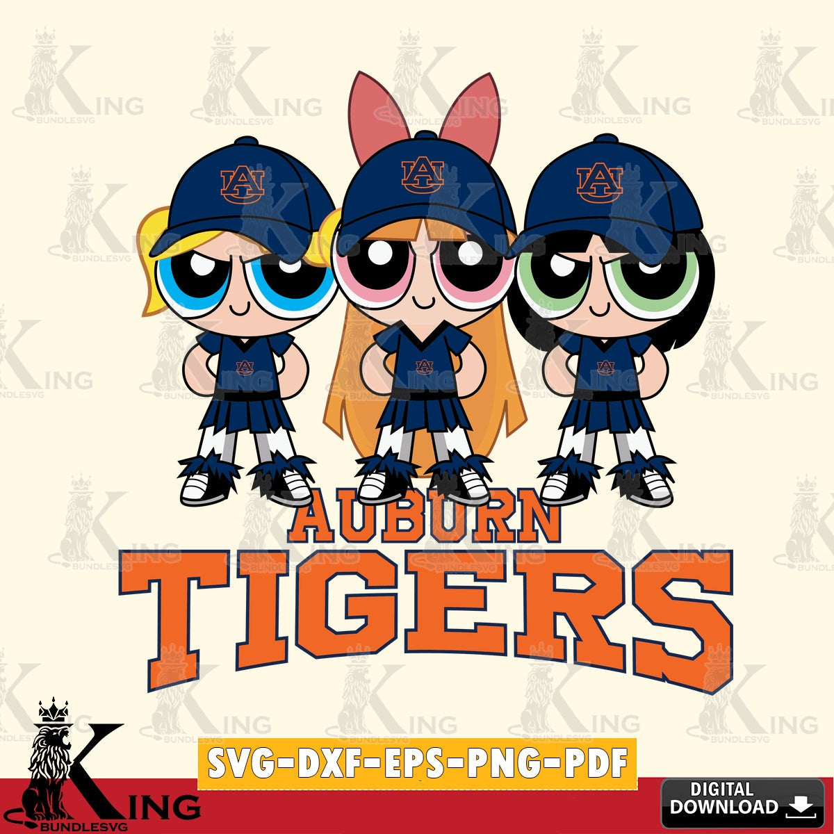 Eye-catching graphic of Auburn Tigers PowerPuff Girls Football NCAA cut, SVG PNG files perfect for Cricut and Silhouette cutting