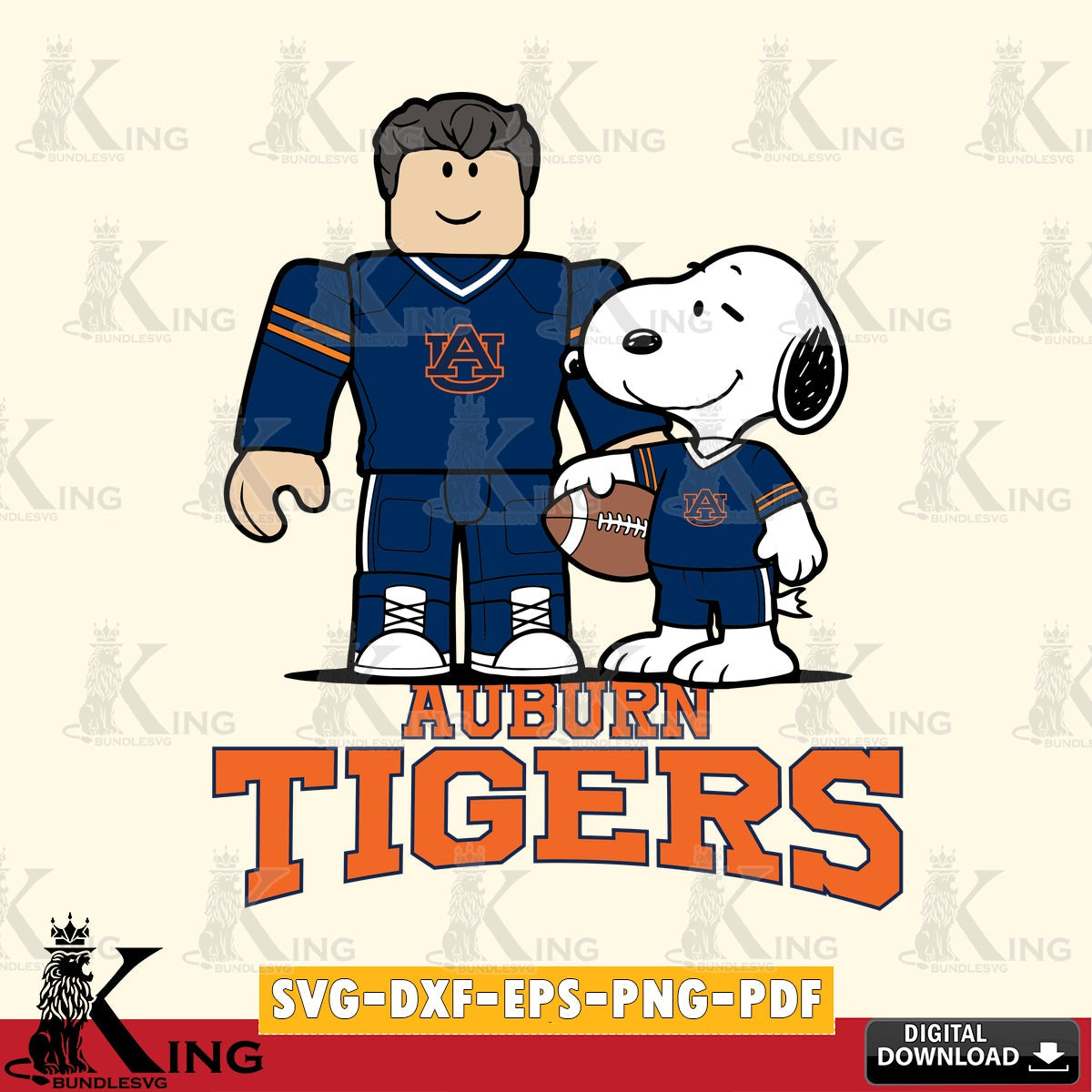 Auburn Tigers Roblox & Snoopy Football SVG file , NCAA Cricut,  File cut , Digital Download , PDF File