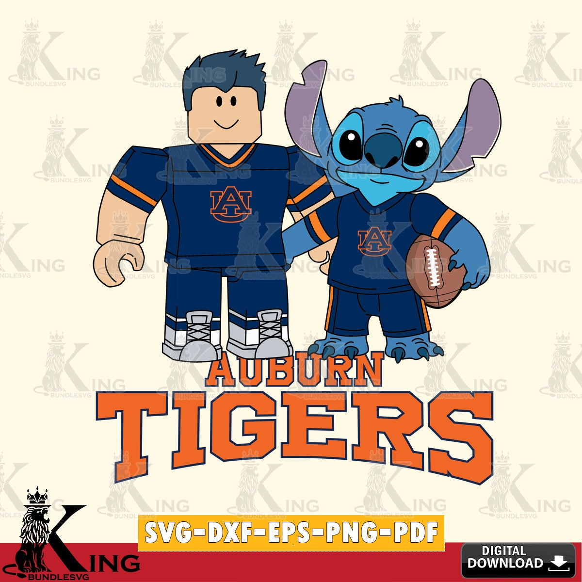 Auburn Tigers Roblox & Stitch Football SVG file , NCAA Cricut,  File cut , Digital Download , PDF File