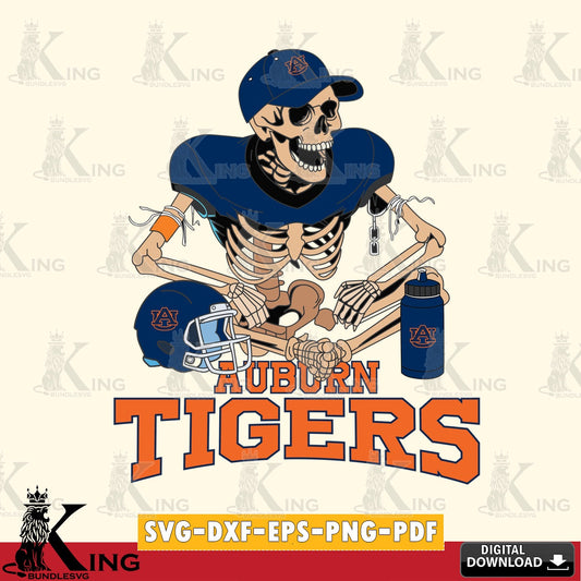 Vector design showing Auburn Tigers skeleton player football, a vector illustration for POD merchandise and apparel