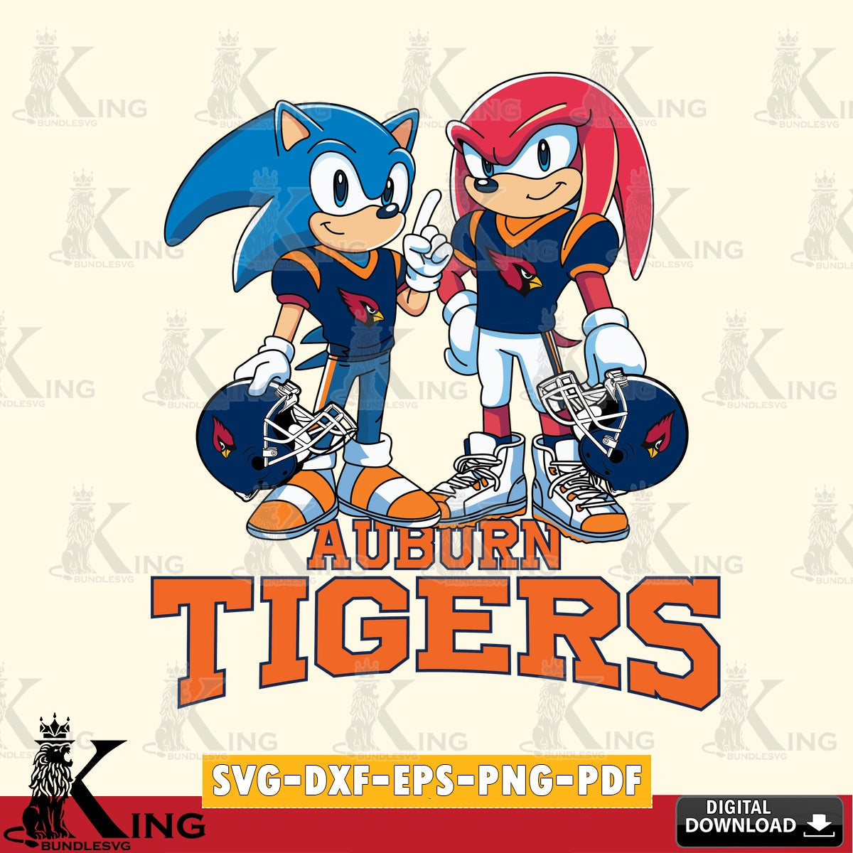 Hand-drawn style art of Auburn Tigers Sonic And Knuckles Football, a cut file ideal for vinyl projects and T-shirt printing
