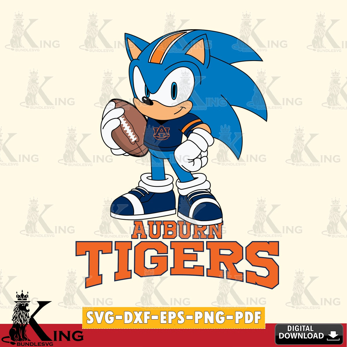 Unique artwork depicting Auburn Tigers Sonic Game Day Ready, digital clipart compatible with laser engraving and cutting.