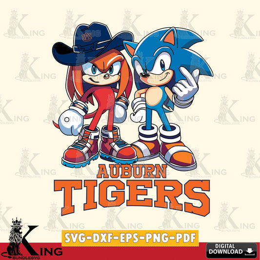 Hand-drawn style art of Auburn Tigers Sonic & Knuckles football mascot, digital clipart compatible with laser engraving and