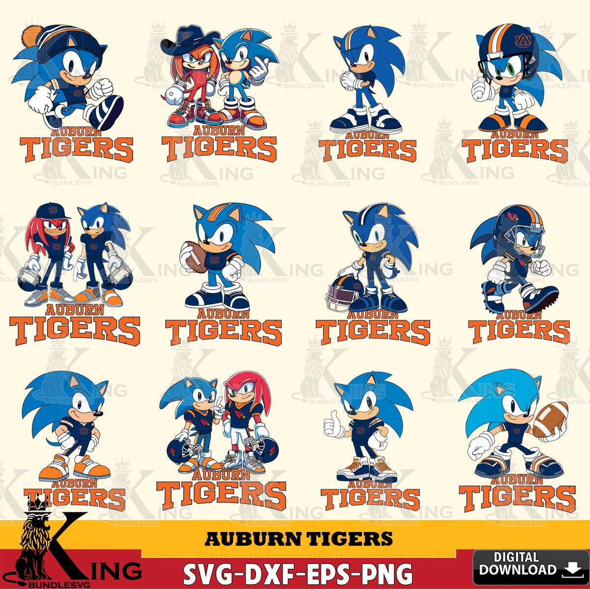 Auburn Tigers Sonic & Knuckles NCAA FootballBundle SVG file, Vector , Digital Download , PDF File , Instant Download