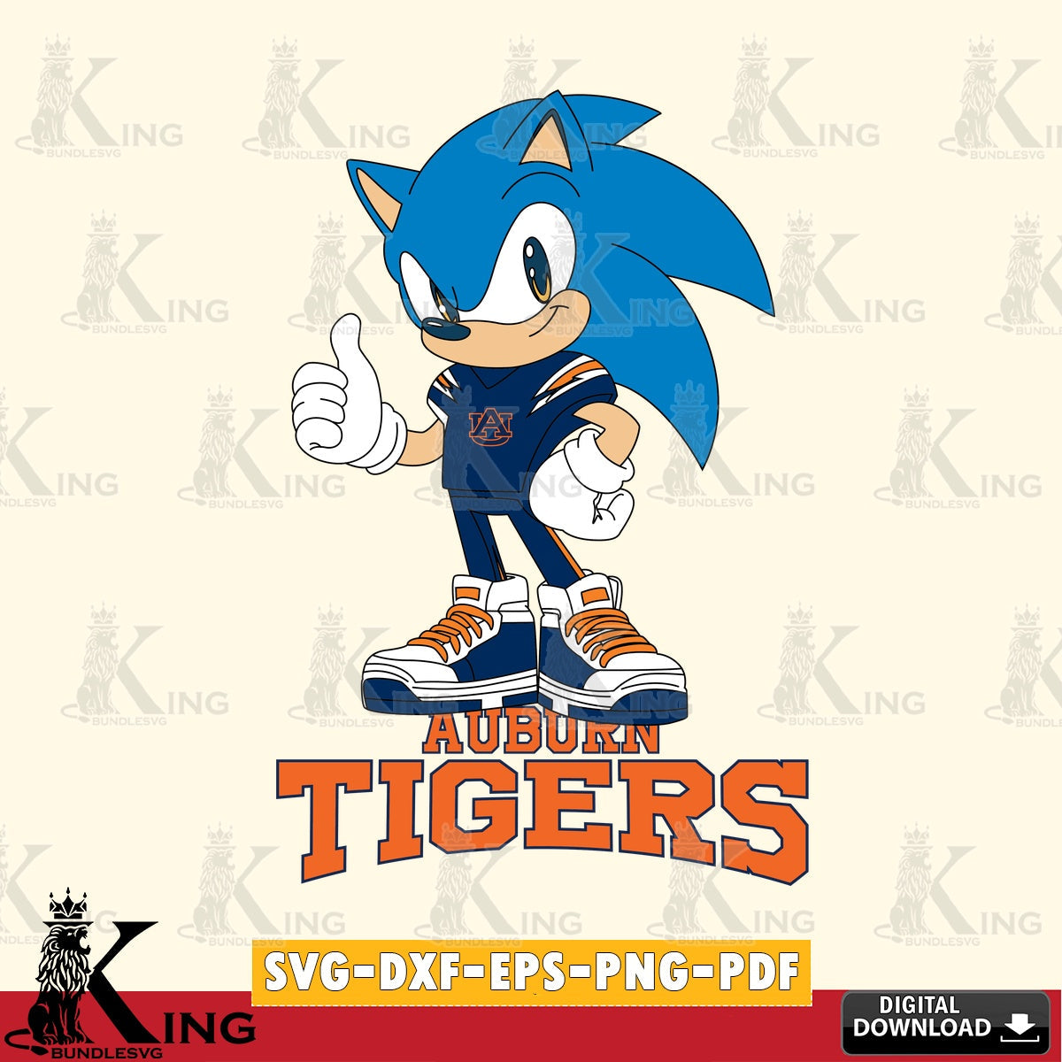 Digital download featuring an Auburn Tigers Sonic Like Football, PNG clipart for sublimation printing and graphic design