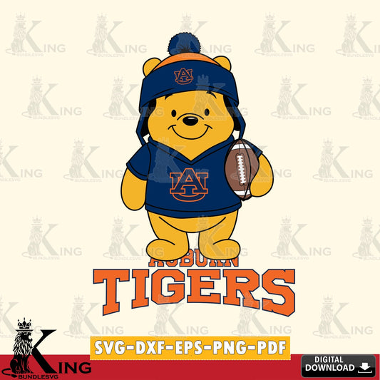 Digital clipart of Auburn Tigers Winnie the Pooh football player, NCAA, SVG cut file for personalized gifts and laser projects