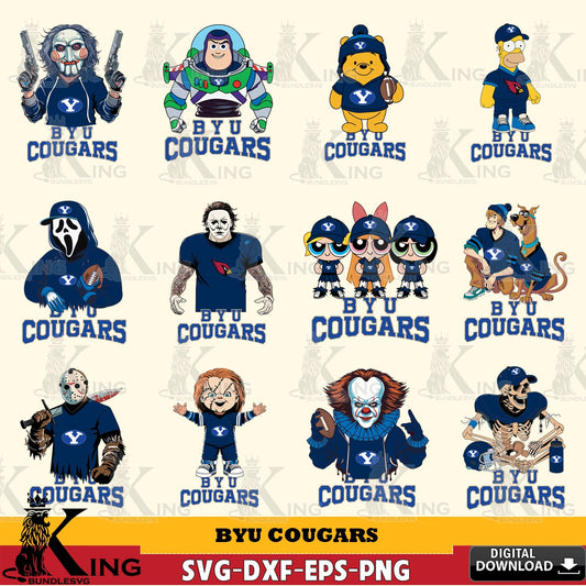 Ultimate set containing BYU Cougars Cartoon Football NCAA Bundle digital clipart compatible with laser engraving and cutting