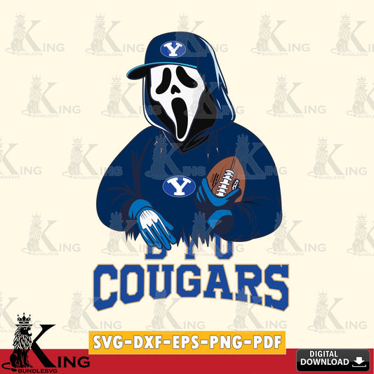 Eye-catching graphic of BYU Cougars Ghostface Scream player Football, digital file for silhouette cameo and cricut projects