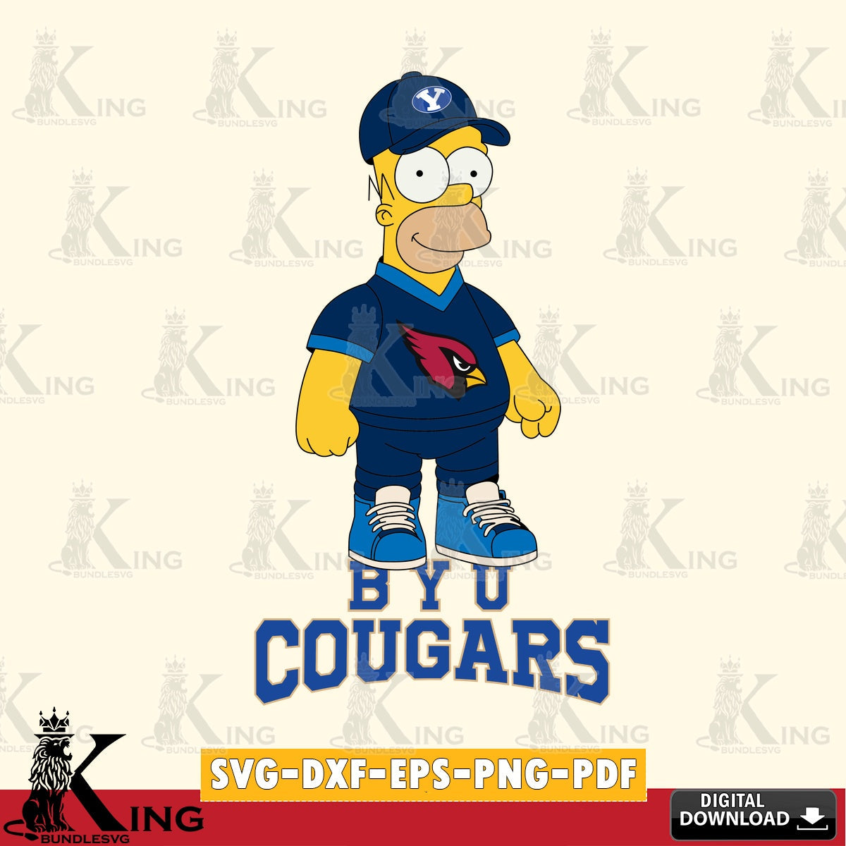 Modern graphic depicting BYU Cougars Homer Simpson Football, vector art for engraving, cutting, and printing