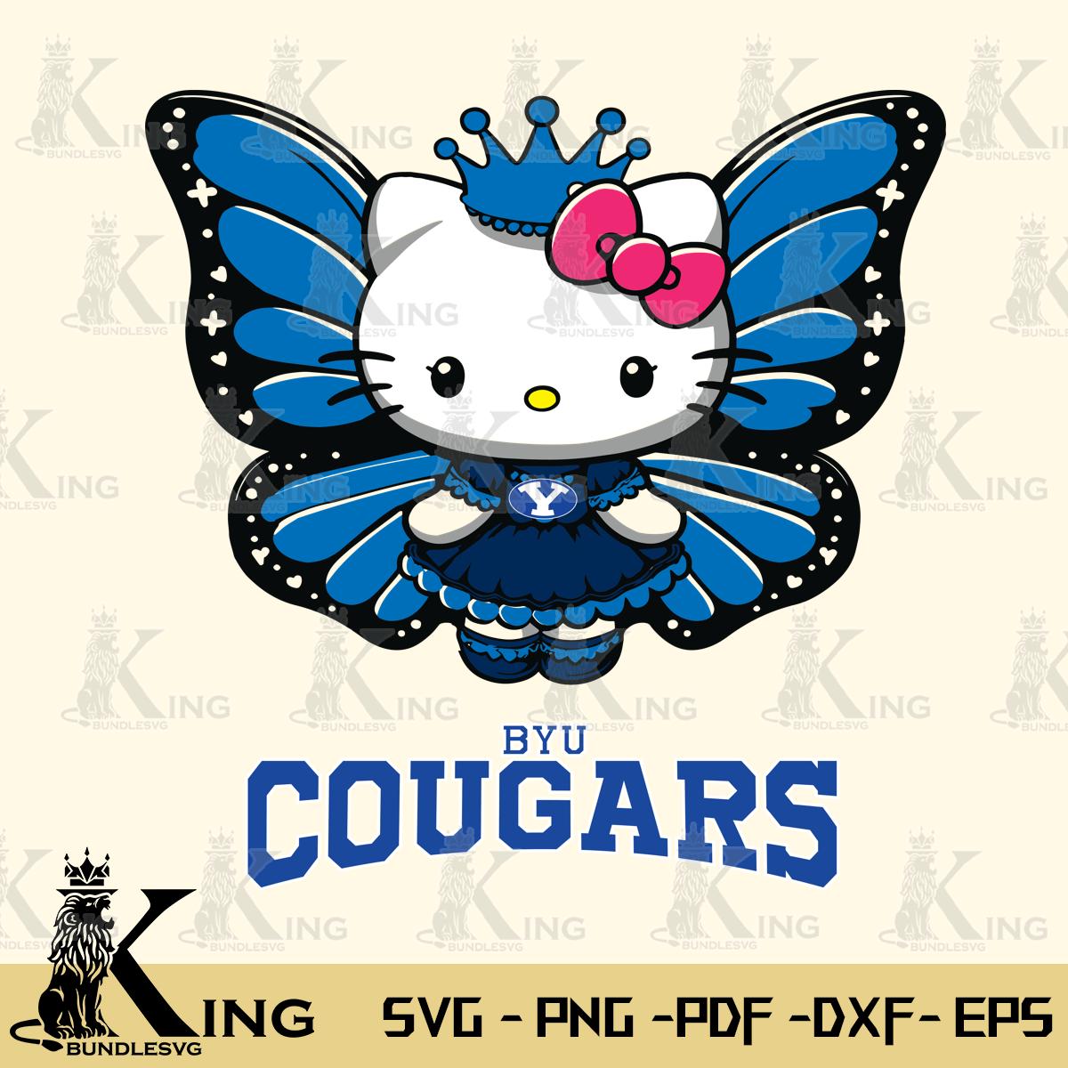 BYU Cougars Kitty Wings & Flowers Svg Eps Dxf Png File, Digital Download