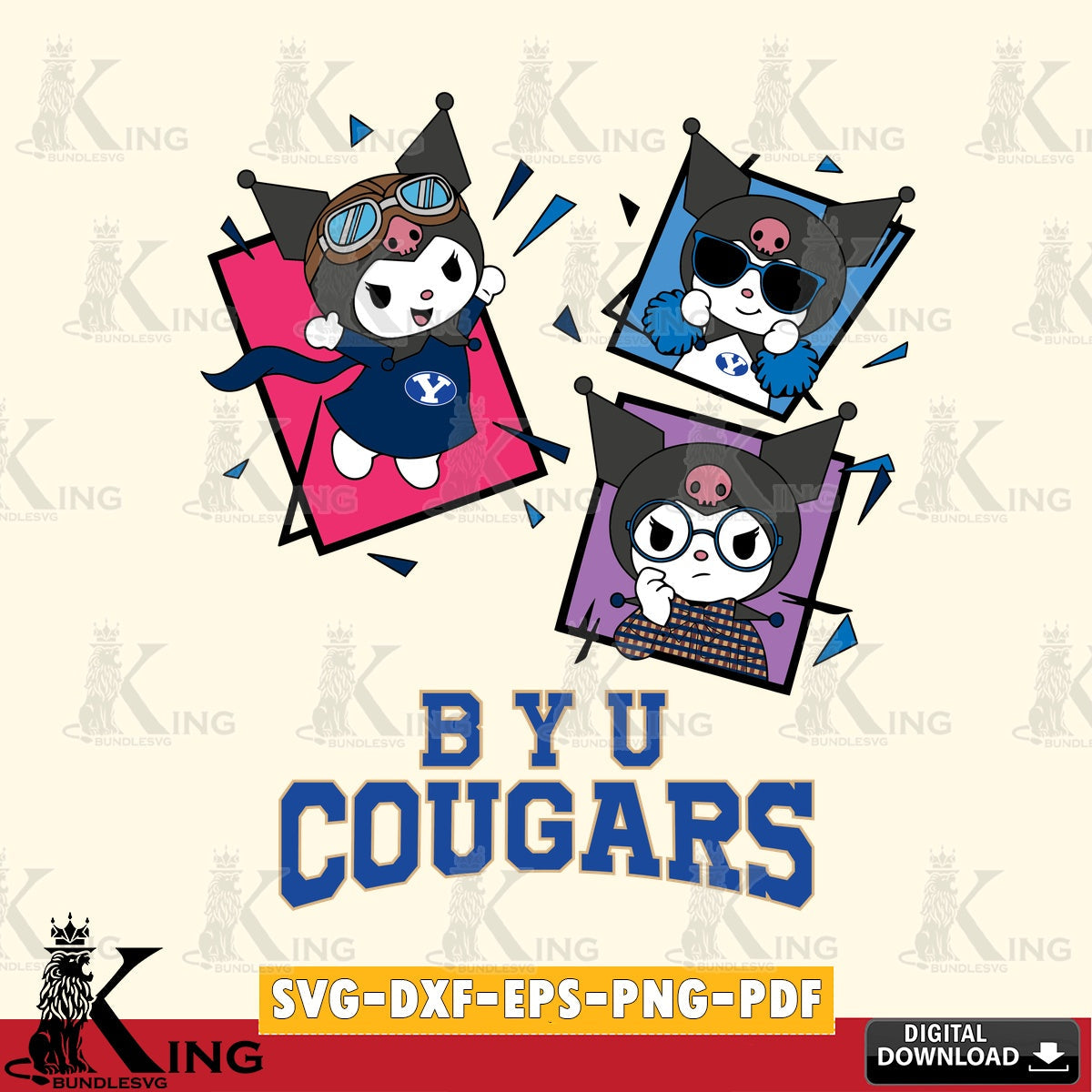 BYU Cougars Kuromi Action Football SVG file, Cricut, Cut file  , Digital Download , Instant Download, Sanrio svg, Clipart