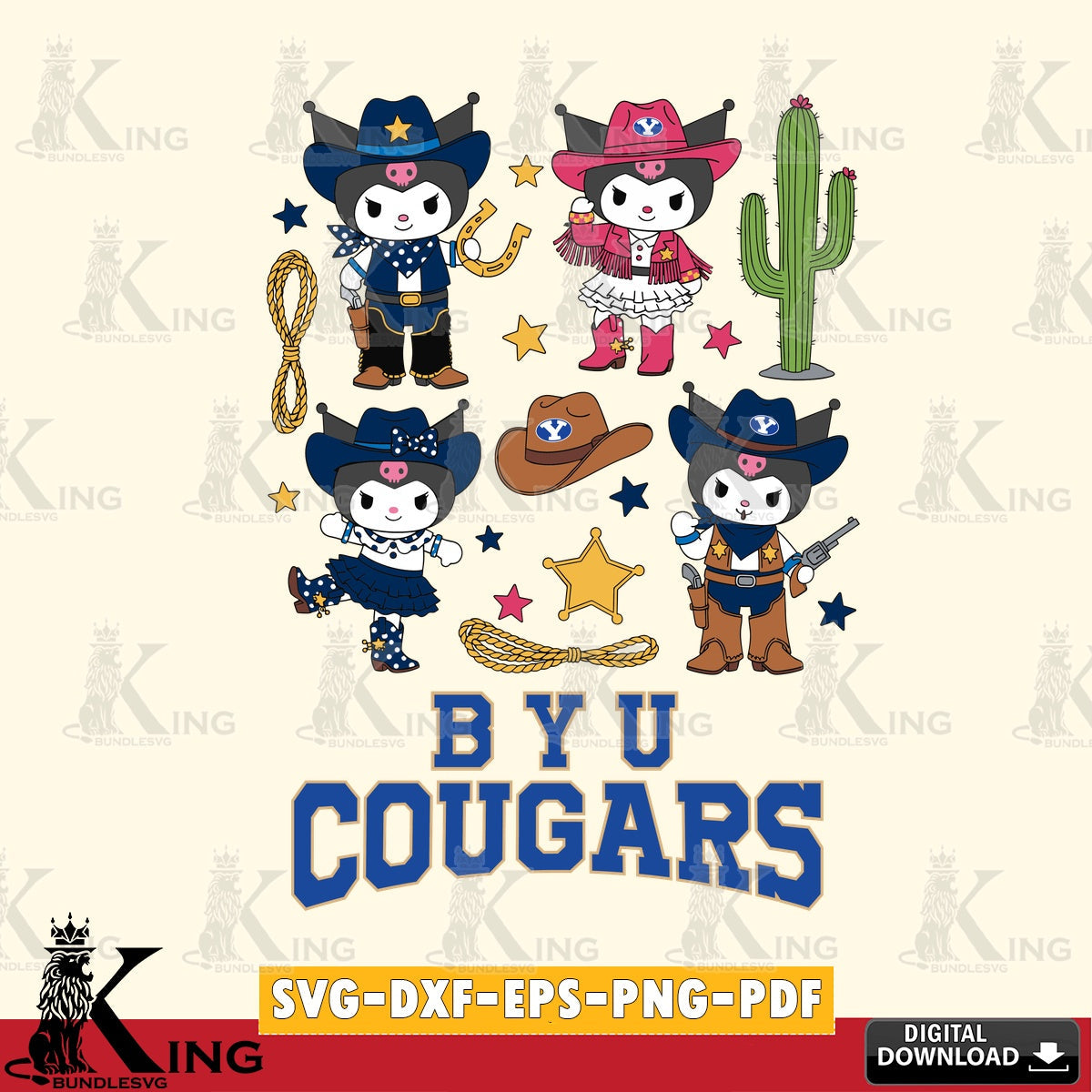BYU Cougars Kuromi Cowboy Western SVG file, Cricut, Cut file  , Digital Download , Instant Download, Sanrio svg, Clipart