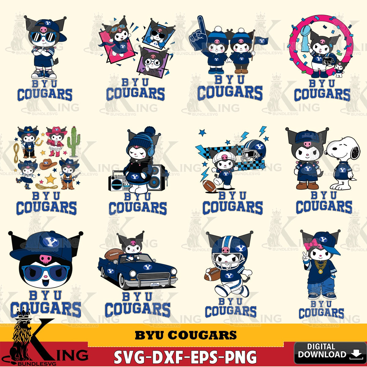 BYU Cougars Kuromi Football Jersey NCAA Bundle SVG file, Cricut, Cut file  , Digital Download , Instant Download, Sanrio svg, Clipart