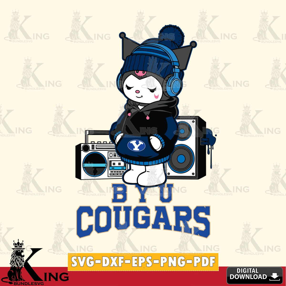 BYU Cougars Kuromi Football Music SVG file, Cricut, Cut file  , Digital Download , Instant Download, Sanrio svg, Clipart