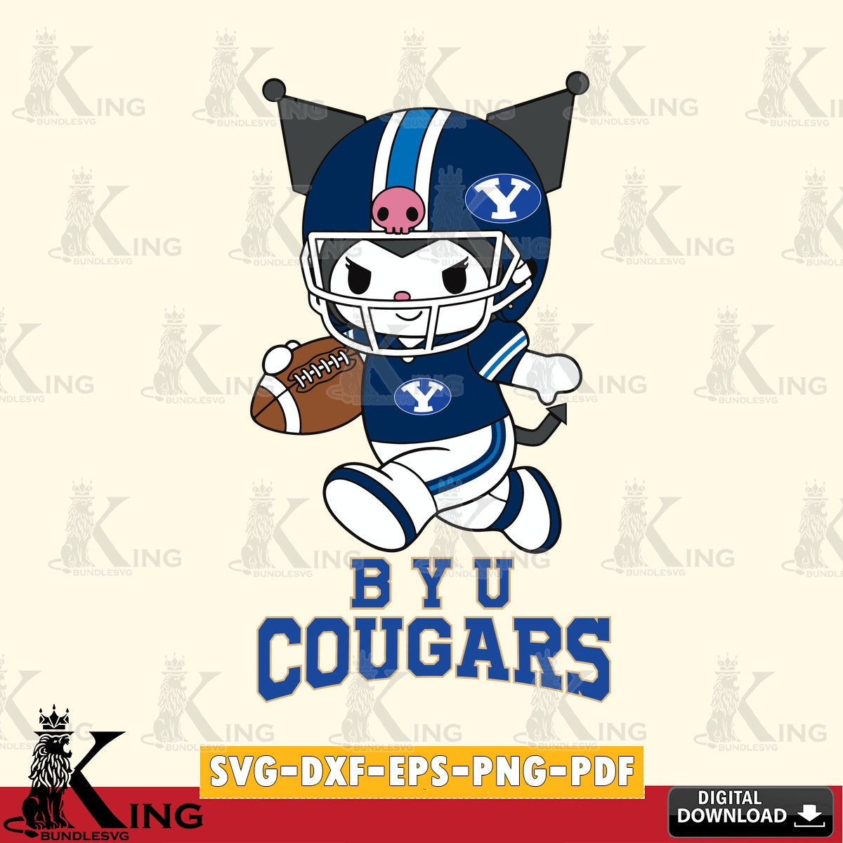 BYU Cougars Kuromi Football Run SVG file, Cricut, Cut file  , Digital Download , Instant Download, Sanrio svg, Clipart