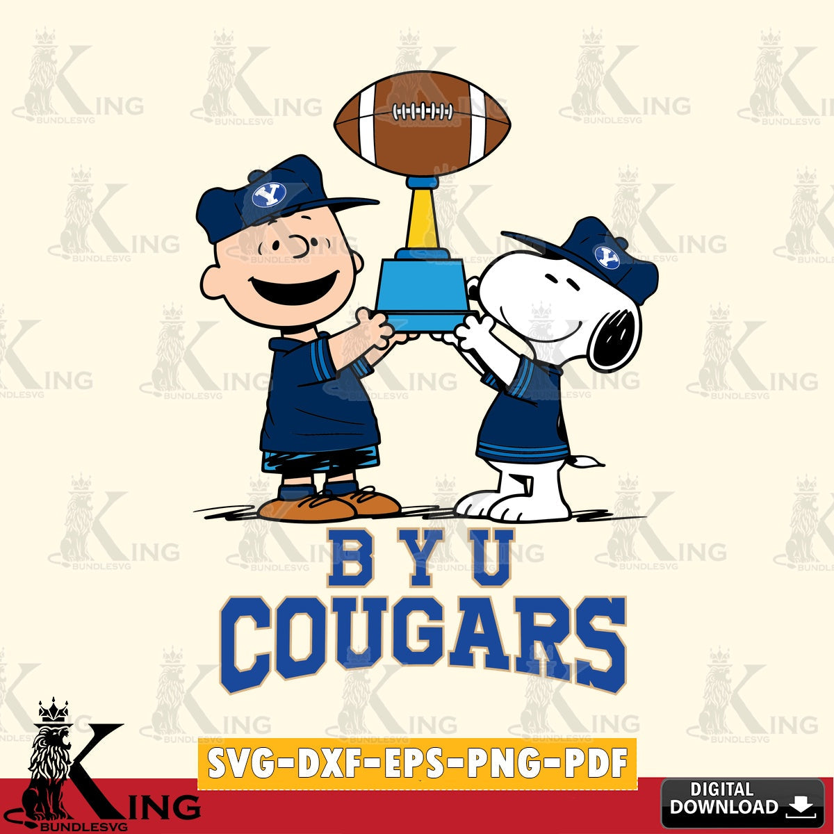 BYU Cougars Peanuts Football Trophy SVG, Cricut, Cut file  , Digital Download , Instant Download, Peanuts svg, NCAA svg, Football svg, Sport svg
