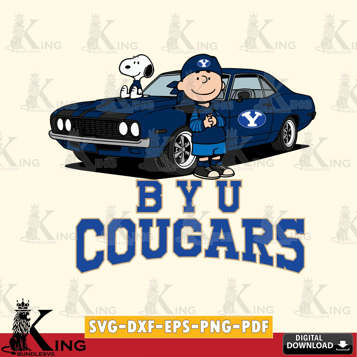 BYU Cougars Peanuts Muscle Car SVG, Cricut, Cut file  , Digital Download , Instant Download, Peanuts svg, NCAA svg, Football svg, Sport svg