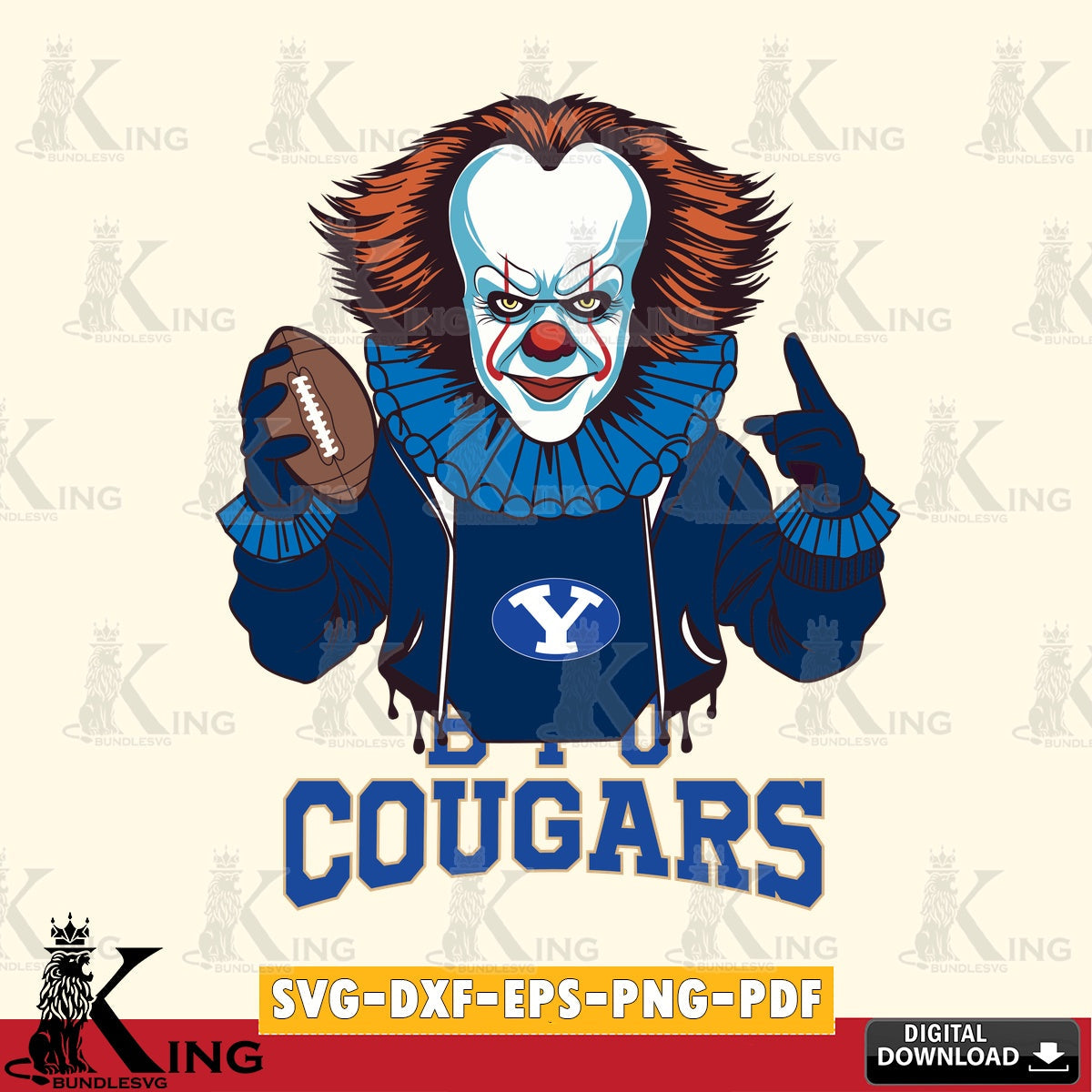 Creative design featuring BYU Cougars Pennywise player football SVG cut file for personalized gifts and laser projects