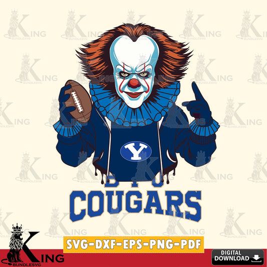 Creative design featuring BYU Cougars Pennywise player football SVG cut file for personalized gifts and laser projects