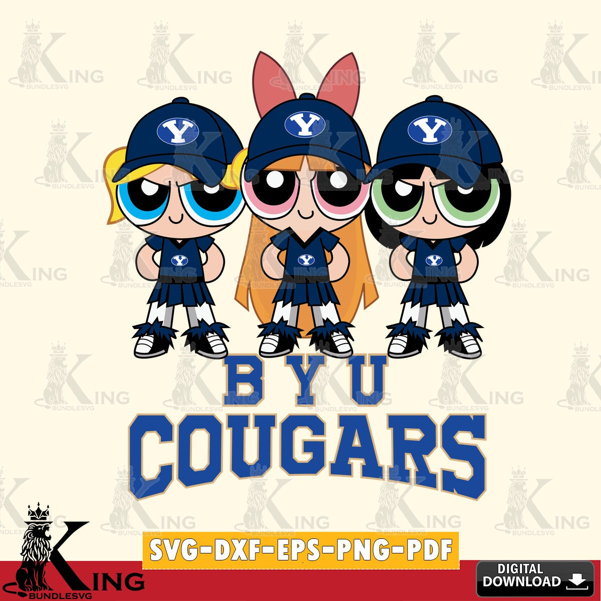 Creative design featuring BYU Cougars PowerPuff Girls Football, NCAA, SVG PNG files perfect for Cricut and Silhouette cutting