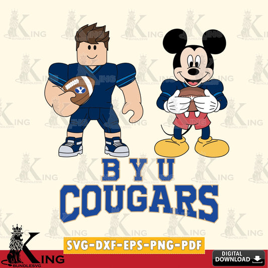Hand-drawn style art of BYU Cougars Roblox & Mickey Football, NCAA Cricut printable vector design for sublimation and crafts