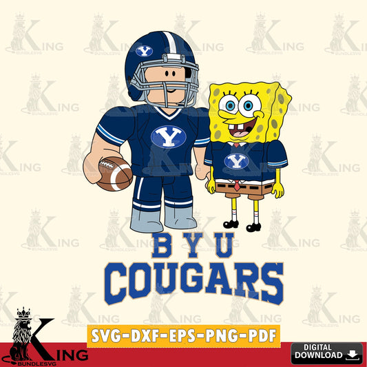 BYU Cougars Roblox & Spongebob Football SVG file , NCAA Cricut,  File cut , Digital Download , PDF File