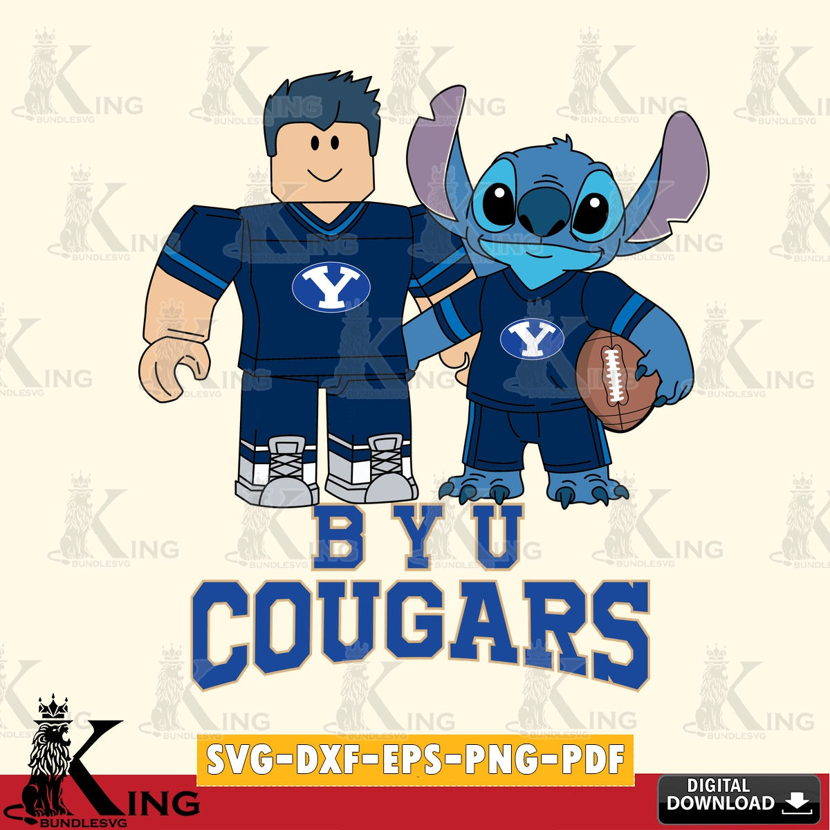 BYU Cougars Roblox & Stitch Football SVG file , NCAA Cricut,  File cut , Digital Download , PDF File