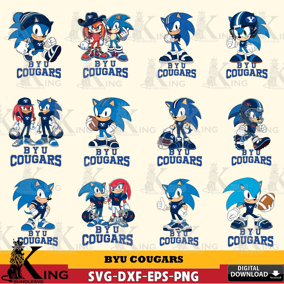 Jumbo collection of BYU Cougars Sonic & Knuckles NCAA Football Bundle digital download for Cricut Maker and paper crafts