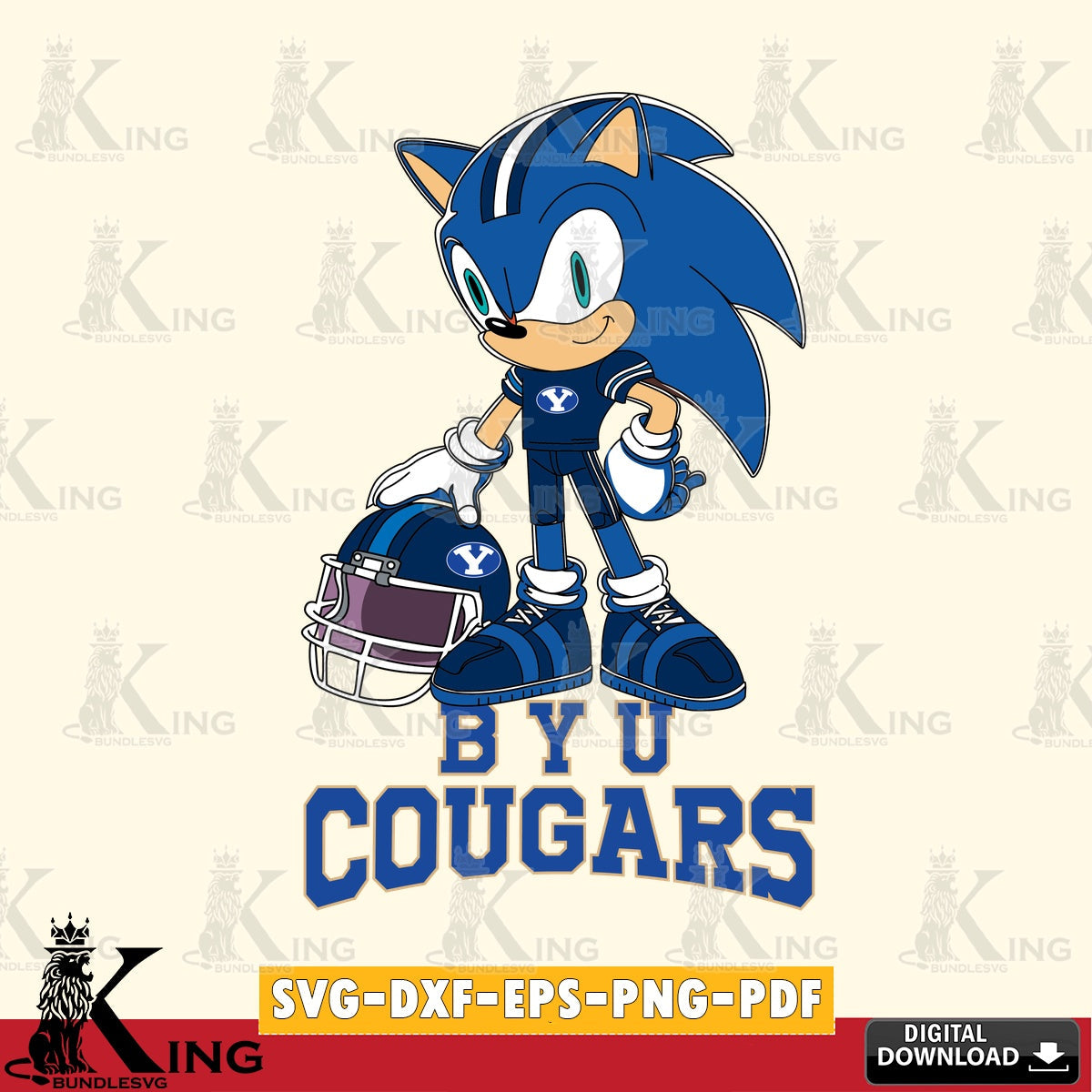 Modern graphic depicting BYU Cougars Sonic Player Football PNG clipart for sublimation printing and graphic design