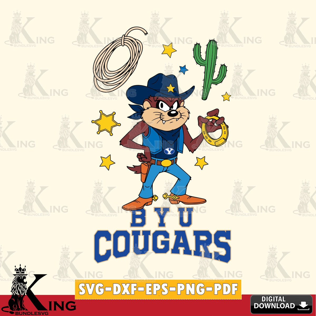 BYU Cougars Taz Cowboy Western SVG file, Cut file  , Digital Download , Instant Download, Taz svg, NCAA svg