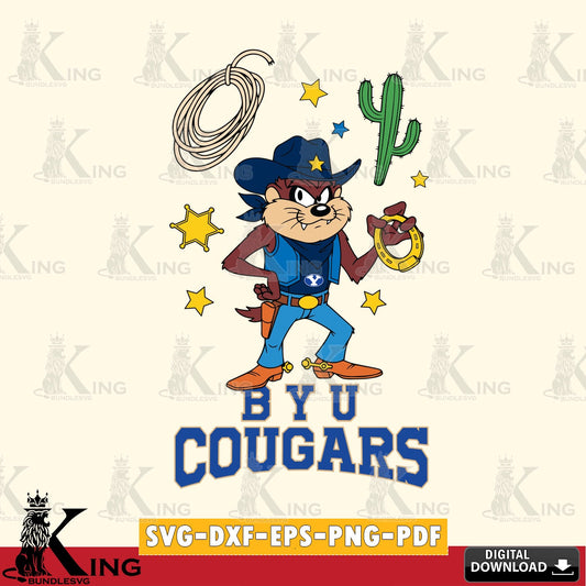 BYU Cougars Taz Cowboy Western SVG file, Cut file  , Digital Download , Instant Download, Taz svg, NCAA svg