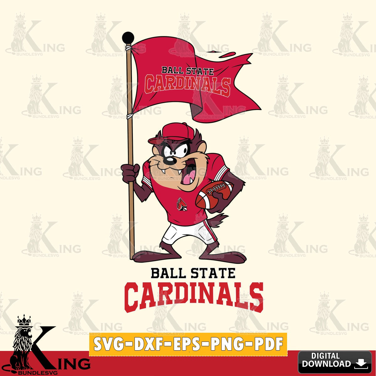Ball State Cardinals Football Taz Flag Art SVG file, Cut file  , Digital Download , Instant Download, Taz svg, NCAA svg