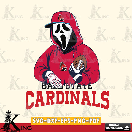 Vector design showing Ball State Cardinals Ghostface Scream football player, NCAA, vector illustration for POD merchandise and