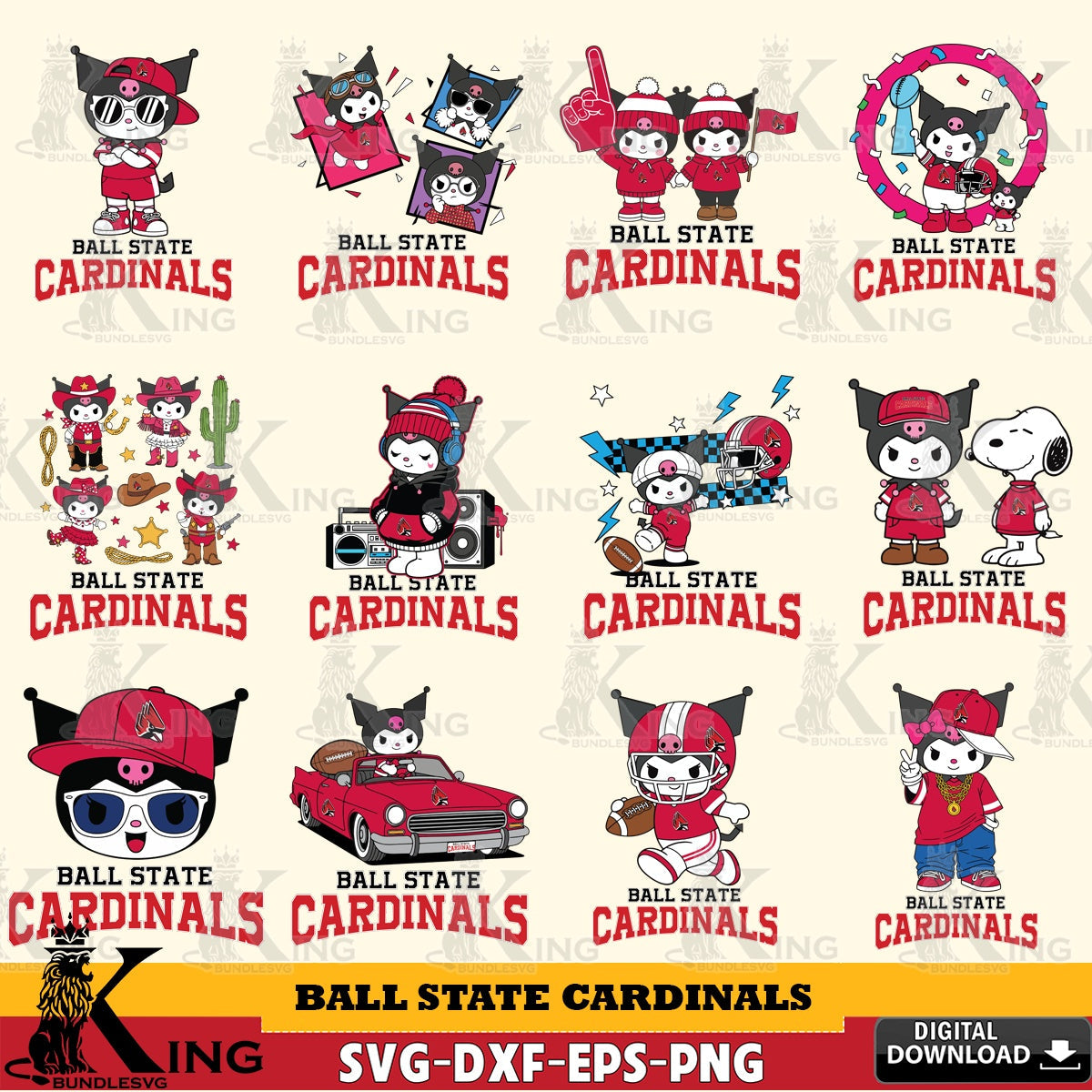 Ball State Cardinals Kuromi Football Jersey NCAA Bundle SVG file, Cricut, Cut file  , Digital Download , Instant Download, Sanrio svg, Clipart