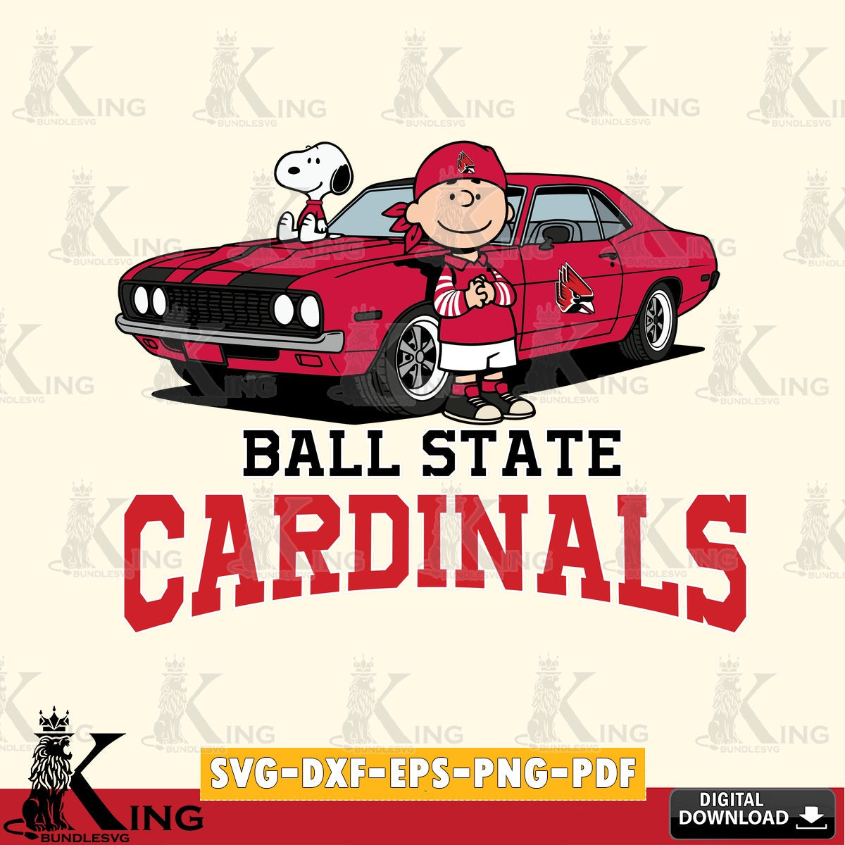 Ball State Cardinals Peanuts Muscle Car SVG, Cricut, Cut file  , Digital Download , Instant Download, Peanuts svg, NCAA svg, Football svg, Sport svg