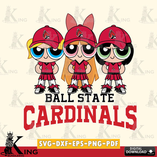 Beautiful illustration of Ball State Cardinals PowerPuff Girls Football vector illustration for POD merchandise and apparel
