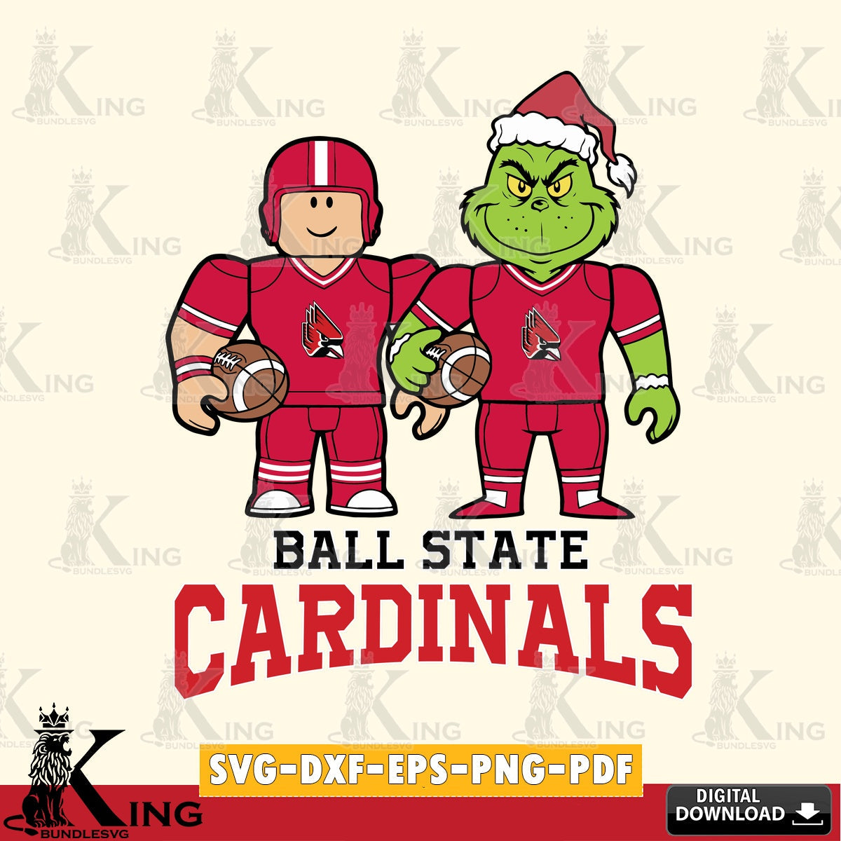 Ball State Cardinals Roblox & Grinch Football SVG file , NCAA Cricut,  File cut , Digital Download , PDF File