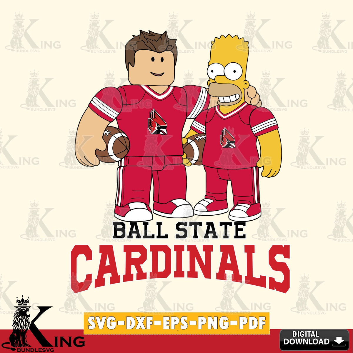 Ball State Cardinals Roblox & Homer Simpson Football SVG file , NCAA Cricut,  File cut , Digital Download , PDF File