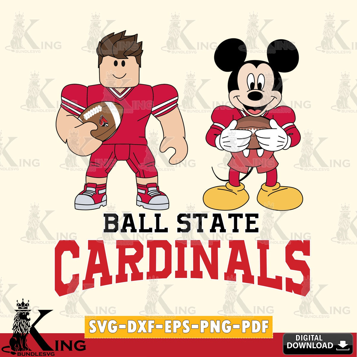 Ball State Cardinals Roblox & Mickey Football SVG file , NCAA Cricut,  File cut , Digital Download , PDF File