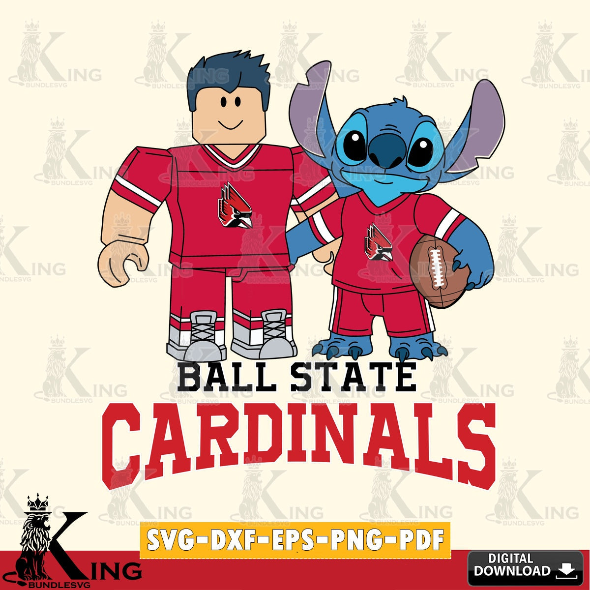 Ball State Cardinals Roblox & Stitch Football SVG file , NCAA Cricut,  File cut , Digital Download , PDF File