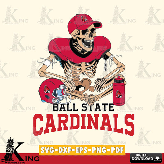 Eye-catching graphic of a Ball State Cardinals skeleton player football, a printable vector design for sublimation and crafts
