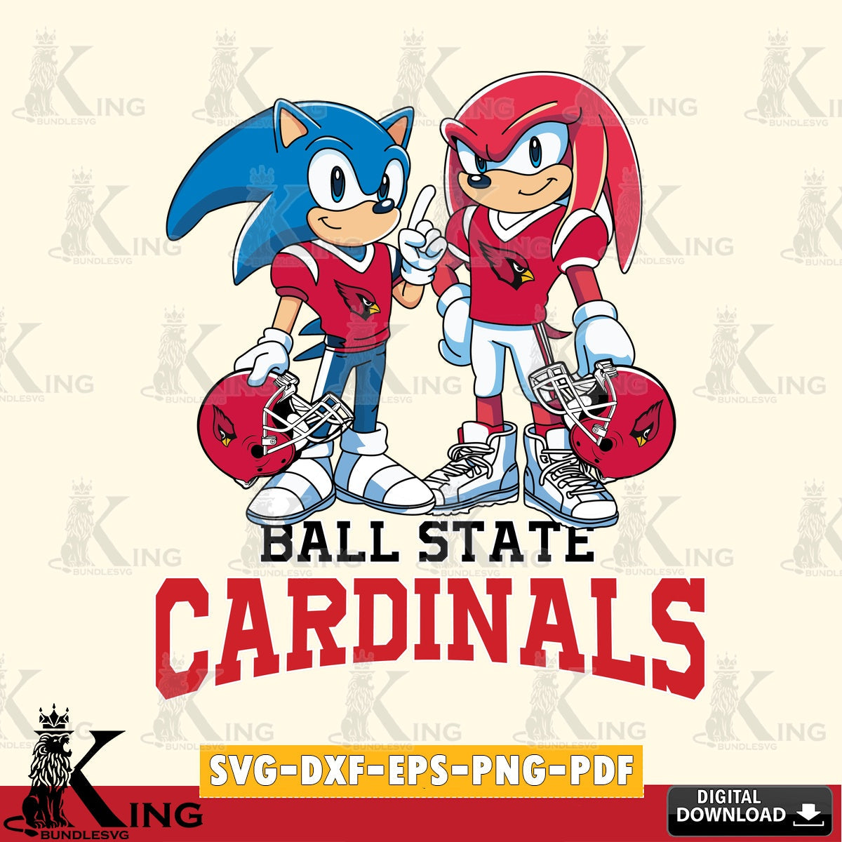 Ball State Cardinals Sonic And Knuckles Football SVG file, Vector , Digital Download , PDF File , Instant Download