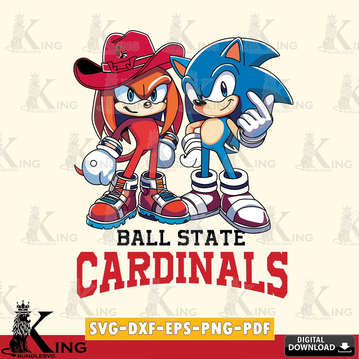 Stylish representation of Ball State Cardinals Sonic & Knuckles Football Mascot SVG PNG design suitable for Glowforge and laser
