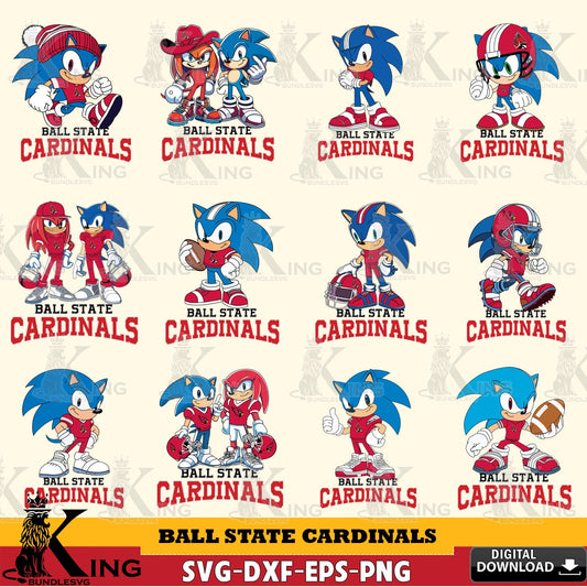 Premium pack containing Ball State Cardinals Sonic & Knuckles NCAA Football Bundle SVG PNG design suitable for Glowforge and