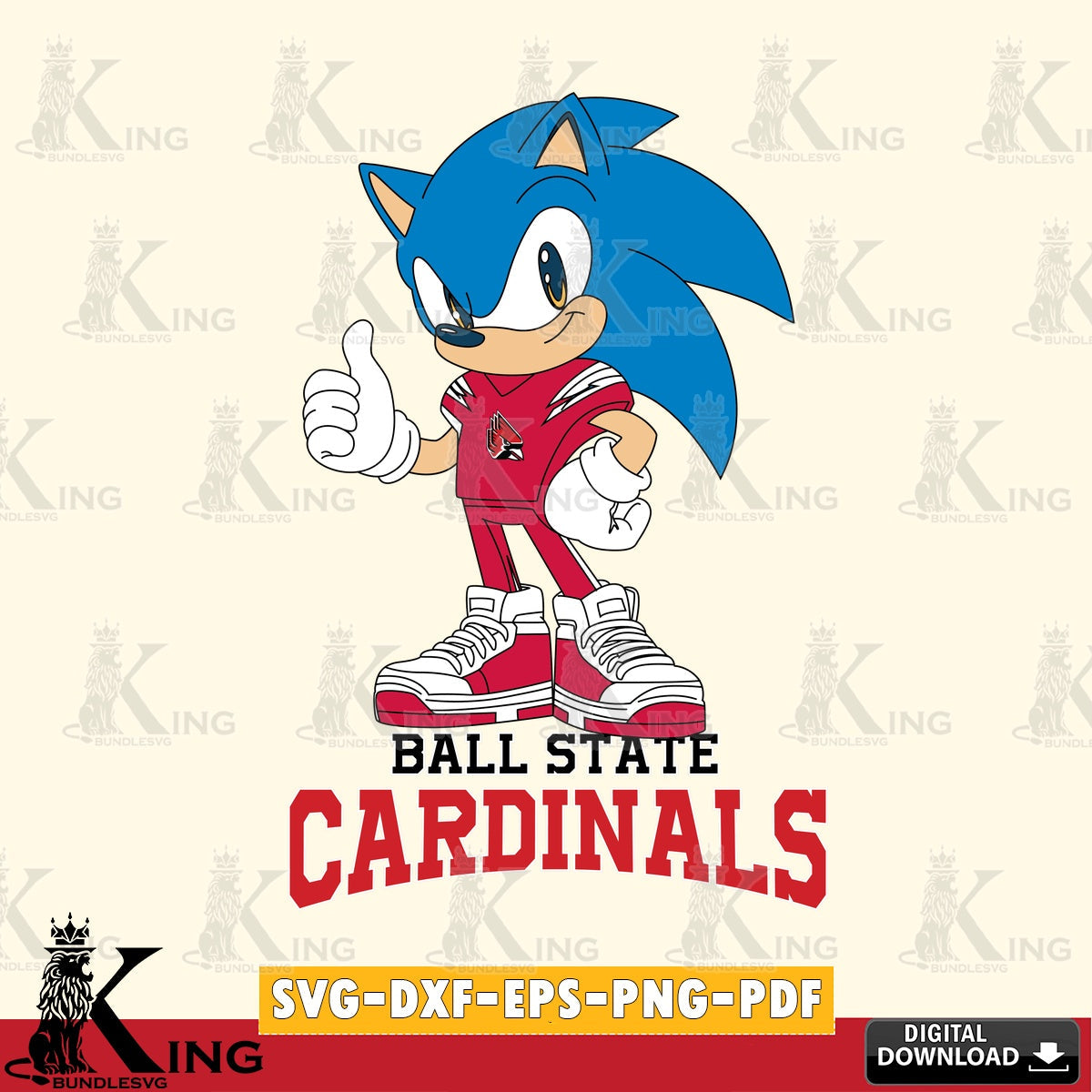 Ball State Cardinals Sonic Like Football SVG file, Vector , Digital Download , PDF File , Instant Download