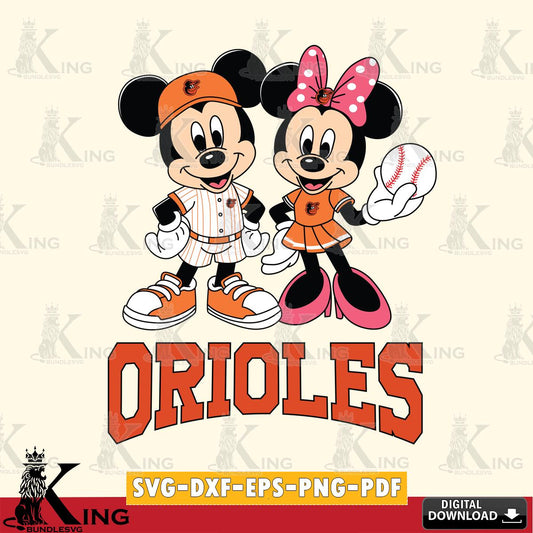 Baltimore Orioles Baseball Mickey Minnie Mouse SVG File, MLB for Cricut, Silhouette, Digital Download , file cut