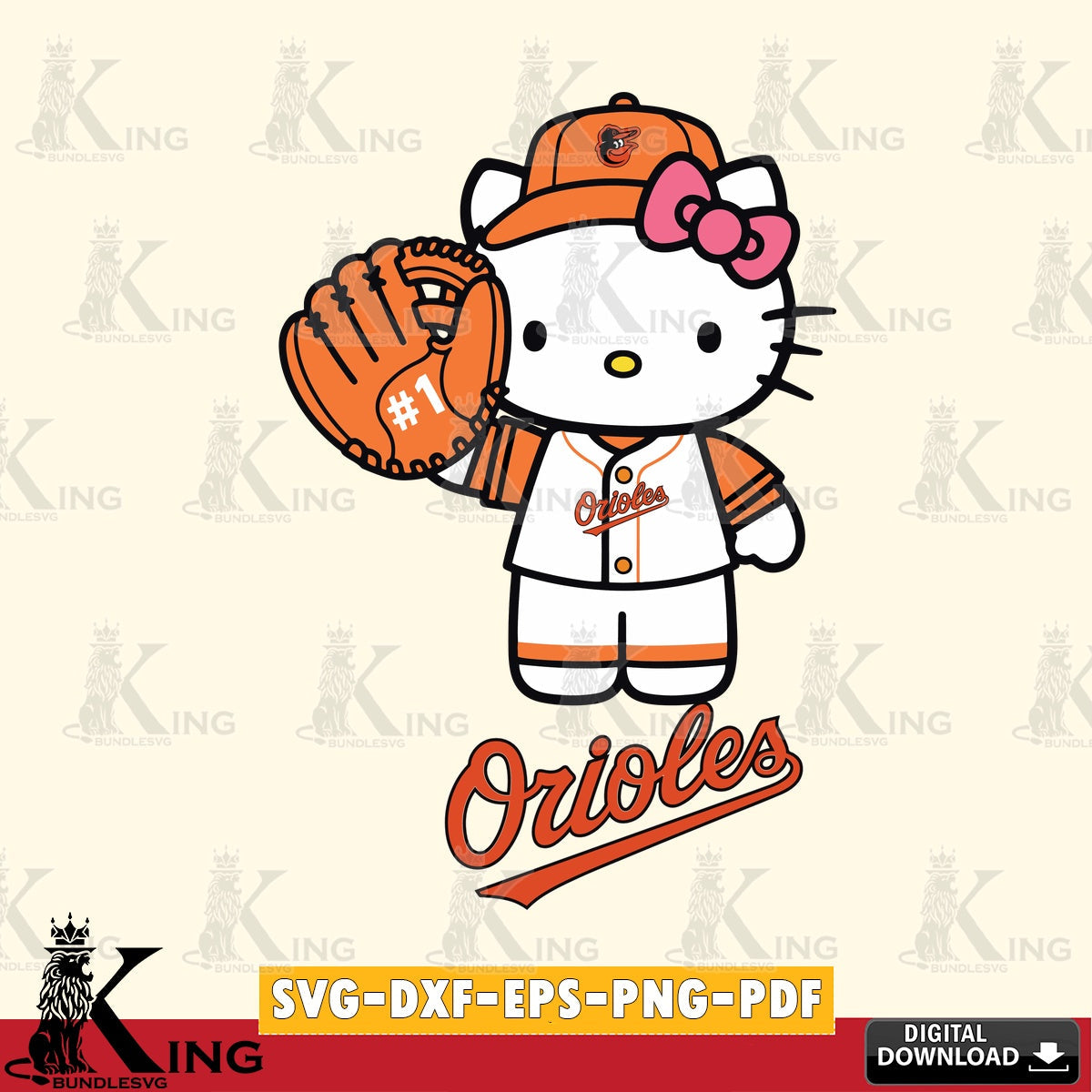 Exclusive set of Baltimore Orioles Hello Kitty Baseball #1 digital file for silhouette cameo and cricut projects