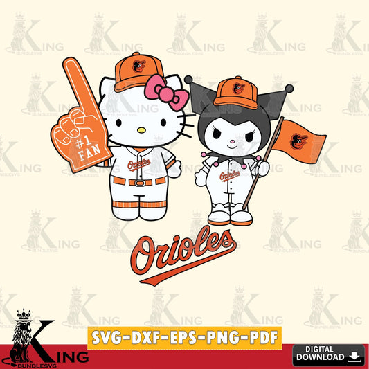 Massive pack of Baltimore Orioles Hello Kitty Kuromi fan baseball high-quality vector for DIY scrapbooking and home decor