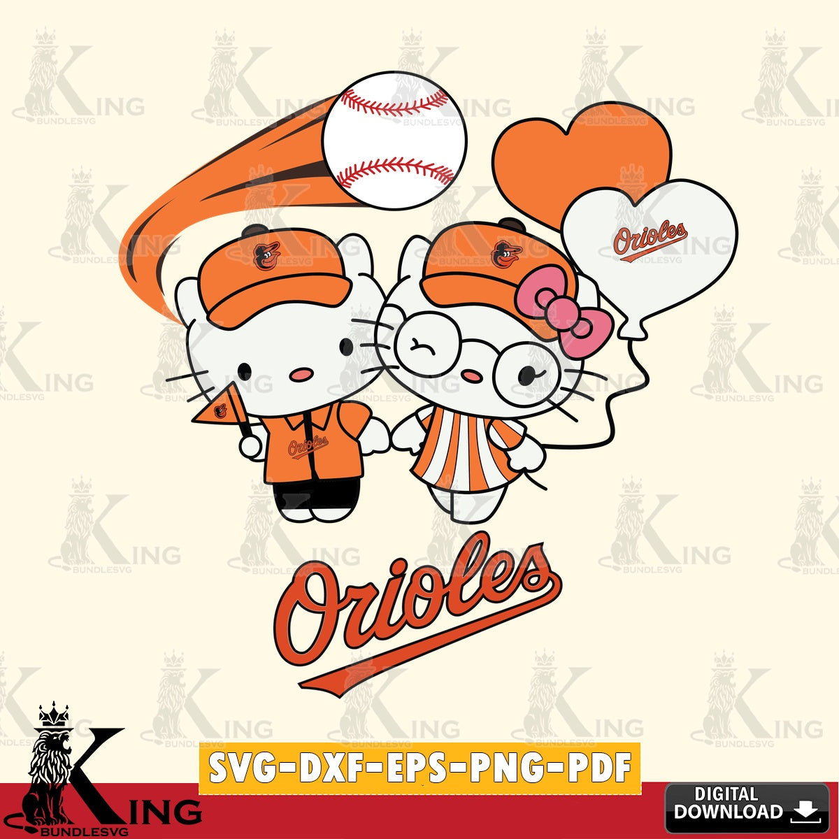 Jumbo collection of Baltimore Orioles Hello Kitty baseball couple, a digital download for Cricut Maker and paper crafts